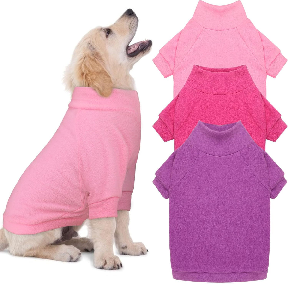 3 Pack Dog Sweaters for Small Dogs, Fleece Dog Sweater Pet Clothes Turtleneck Soft Warm Sweatshirt Puppy Sweater Boy Girl Pet(Pink+Hotpink+Purple,S)