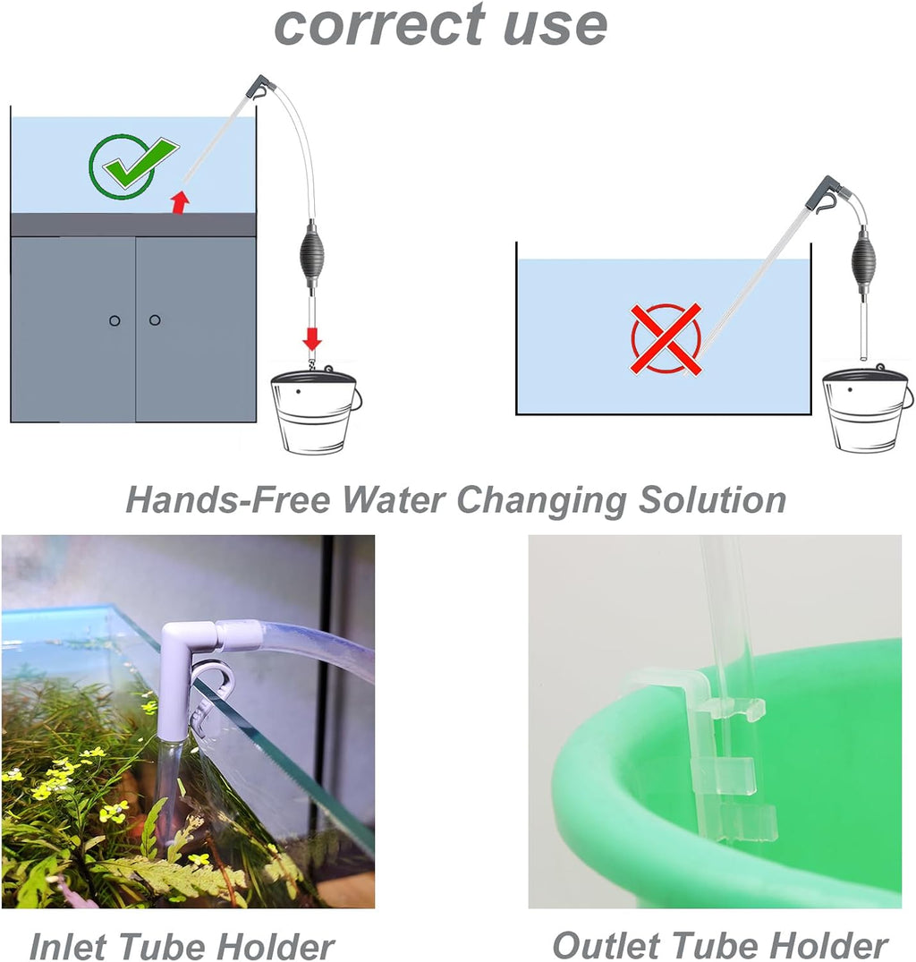 Compact Aquarium Siphon Vacuum and Water Changer Kit with Cleaning Brush. Perfect for Simultaneous Water Changing and Cleaning in Small Fish Tanks. Gravel and Sand Cleaning.