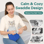Self-Adhesive Cat Grooming Wrap, Cozy Cat Wrap for Cutting Nails, Breathable Anti-Scratch Cat Swaddle Bag for Brushing, Ear Cleaning, Dental Care, Medication, Injections,Blue L