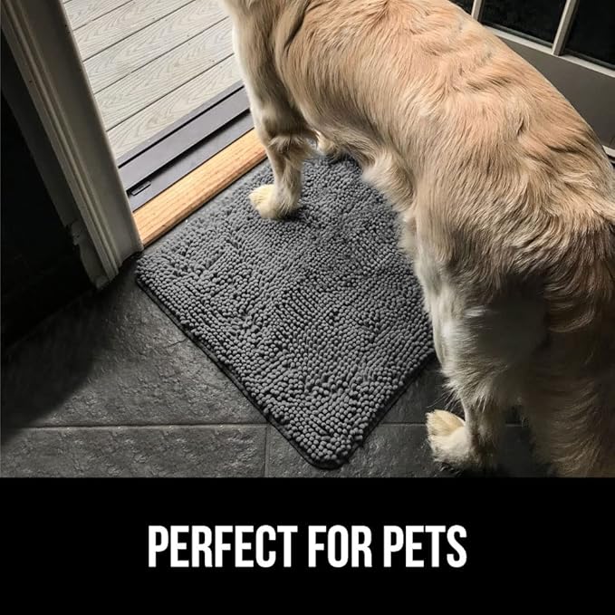GORILLA GRIP SoakSTOPPER Dog Door Mat, Machine Washable Rug Absorbent Doormat Captures Moisture Mud Dirt, Quick Dry Soft Chenille Entryway Rugs Indoor Entrance Mats for Dog Paws, 24x17 Grey