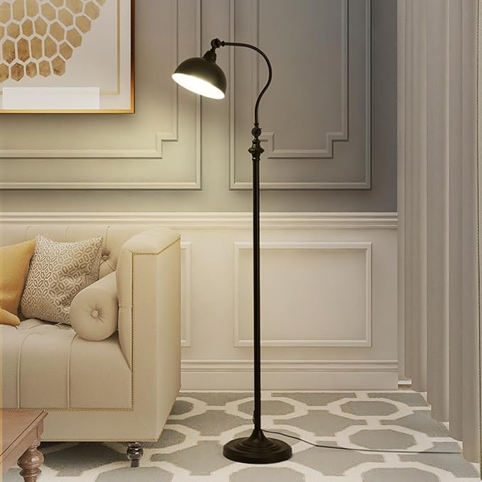 MIXL-Black Gooseneck Floor Lamp with Knob Switch,Adjustable Shade Metal Standing Light,Rotatable Floor Reading Lamp Over Chair,Industrial Standing Lamps for Living Room Bedroom and Office