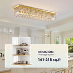 10 Lights Gold Flush Mount Rectangle Chandelier, Modern K9 Crystal Chandeliers Light Fixture Rectangular Raindrop Chandelier Pendant Island Light for Living Dining Room Kitchen Bar L47 Inch