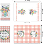 Spring Summer Floral Kitchen Dish Towels Set of 2, Home Sweet Home Floral Wreath Drying Hand Towel Baking Cooking Cloth, Pink Plaid Mason Jar Family Farmhouse Bathroom Decoration 18'' x 26''