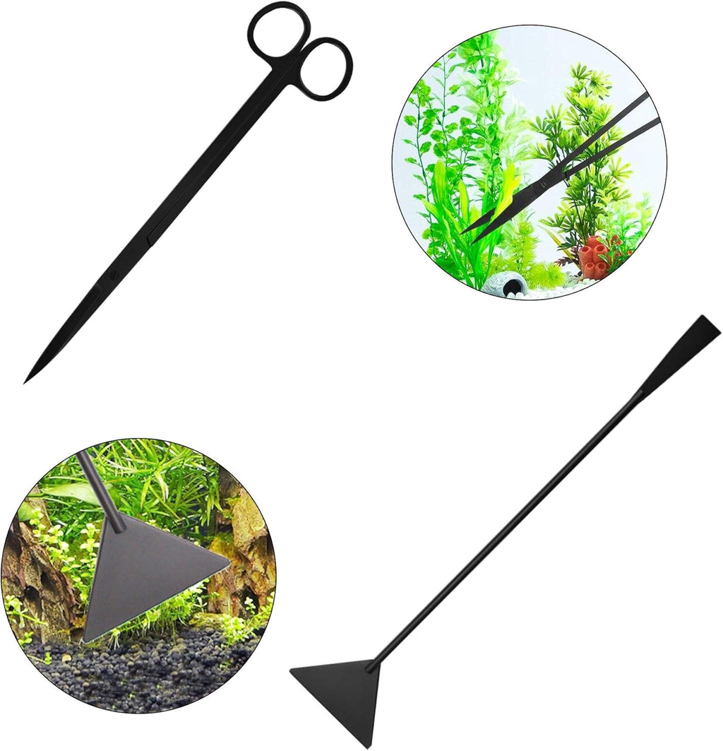 Aquascaping Tools 7 in 1 Kit Aquarium Plant Scissors Tools Set Curved & Waved Scissor Tweezers Spatula Stainless Steel Anti Rust Tools for Aquascape Black