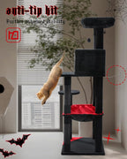 MUTTROS Gothic Cat Tree with Super Large Hammock, 56.3" Black Cat Tower with Coffin Bed, Cat Condo, Sisal Scratching Posts & Top Perch, Multi-Level Goth Cat Tree, Halloween, Black