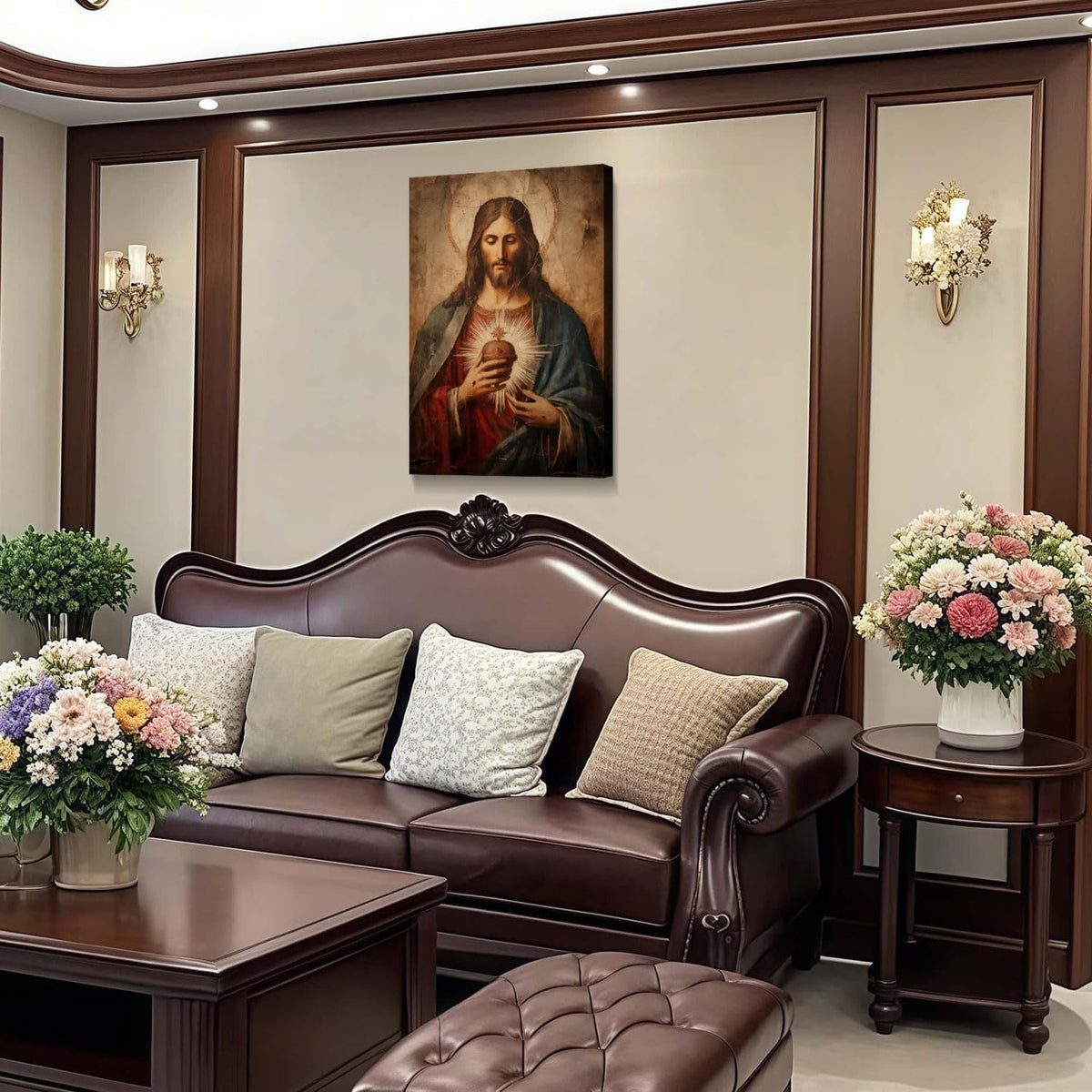 Framed Jesus Sacred Heart Canvas Painting Wall Art Christian Religious Poster Inspirational Bible Art Gallery Style Print for Bedroom Church Home Decor 24X36Inch Ready to Hang
