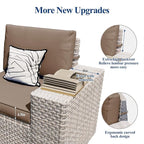 6-Piece Patio Furniture Set, Outdoor Extra Wide Armrest Modular Patio Sofa, Dual-Strand Rattan Wicker, Rust-Resistant Frame, Backyard High Back, Large Seat Furniture for Porch Garden Balcony, Khaki