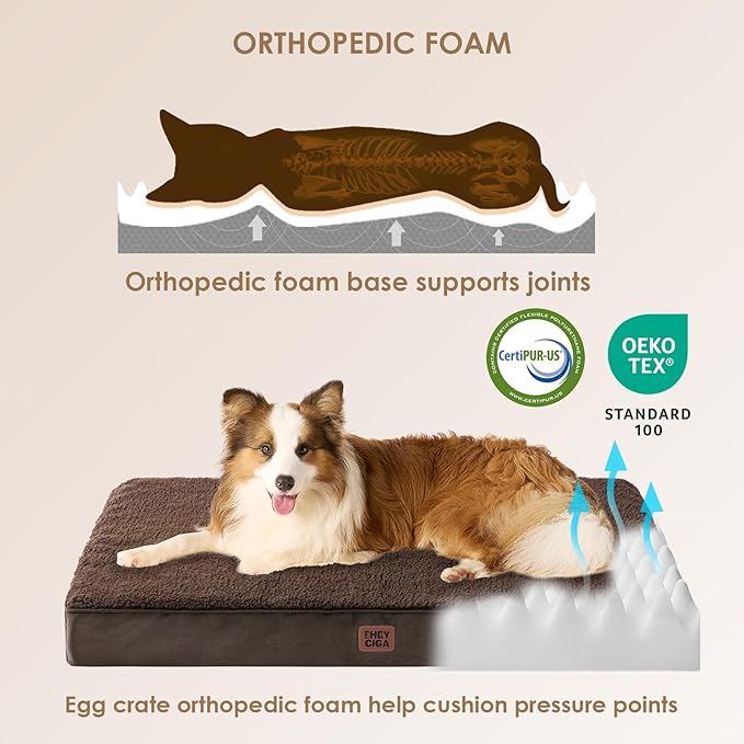 EHEYCIGA Orthopedic XL Dog Beds for Extra Large Dogs with Removable Washable Cover for Crate, Brown, 41x27