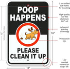 Brimar - 12 x 18" - Poop Happens Please Clean it Up Sign - .063″ White Rust-Free Aluminum- Easy Installation - Clear Message
