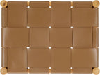 SAFAVIEH Couture Collection Devnie Brown Woven Leather & Natural Solid Wood Ottoman (Fully Assembled)