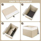 Large 42 Quarts Fabric Storage Bins with Lids [2-Pack] Linen Collapsible Foldable Baskets, Closet Organizer Containers boxes with Handles for Home Office (16.7 x 12 x 12, Beige & White)