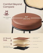 VASAGLE Bar Stools Set of 2, Bar Height Stools with Rattan Back and Metal Legs, 30.1-Inch Tall Counter Chairs, Modern Leather Upholstered Barstools for Kitchen Island Dining Room, Caramel Brown