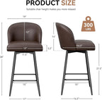 Counter Height Bar Stools Set of 4,360° Swivel Barstools with High Back and Metal Legs,26" Seat Height, Upholstered PU Leather Bar Chairs for Kitchen Island, Dining Room,Cafes,Black Brown