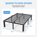 MAF 18 Inch High Queen Bed Frame No Box Spring Needed Heavy Duty Queen Platform Bed Frame Steel Slat Support Noise Free Black Bed Frame Queen Size Easy Assembly