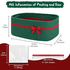 OIAHOMY Christmas Basket with Gift Bags and Ribbons, Woven Storage Basket for Decorations, Nursery, Pets - Green