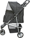 TRIXIE Foldable Pet Stroller for Cats and Dogs, Pet Carrier Strolling Cart with Weather Cover, Storage Basket, Cup Holder, Black | Lightweight, Compact and Portable, Easy to Travel