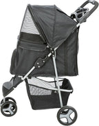 TRIXIE Foldable Pet Stroller for Cats and Dogs, Pet Carrier Strolling Cart with Weather Cover, Storage Basket, Cup Holder, Black | Lightweight, Compact and Portable, Easy to Travel