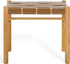SAFAVIEH Couture Collection Devnie Brown Woven Leather & Natural Solid Wood Ottoman (Fully Assembled)