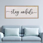 LuZhiQiang Stay Awhile Home Sign Wall Decor 40"X15" Large Solid Wood Frame For Hallway Living Room Entryway Wall Art Hanging (Wood)