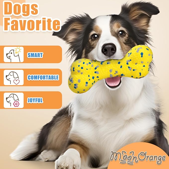 7.28" Indestructible Large Bone Balls for Aggressive Chewers Durable Stick Bouncy Interactive Chew Toy for Dogs Fetch Game Lightweight Floating Outdoor Training, Yellow