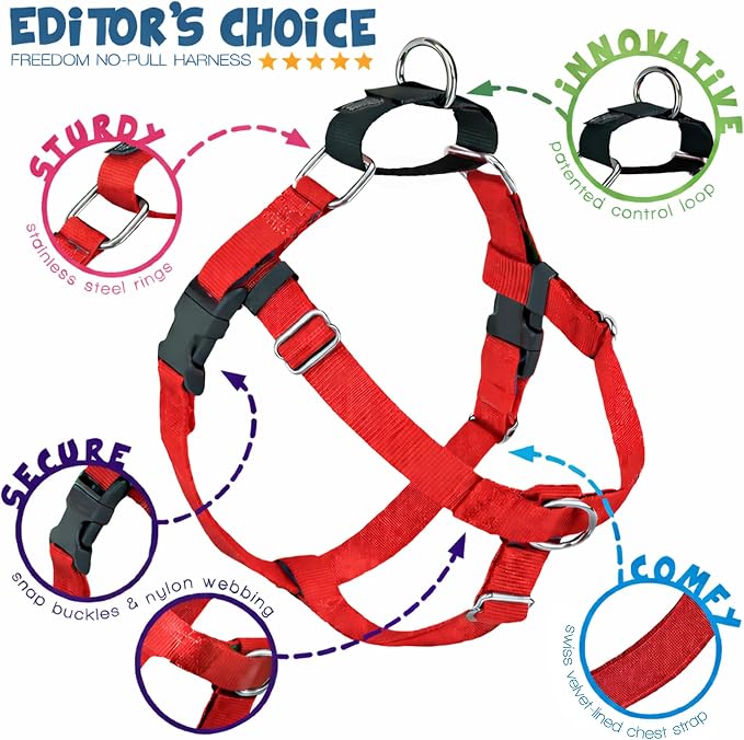 2 Hounds Design Freedom No Pull Dog Harness and Leash, 5/8" MD, Red | Promotes Easy Walking & Comfortable Control, Secure Fit, Adjustable Harness and Leash Set for Medium Sized Dogs, Made in USA
