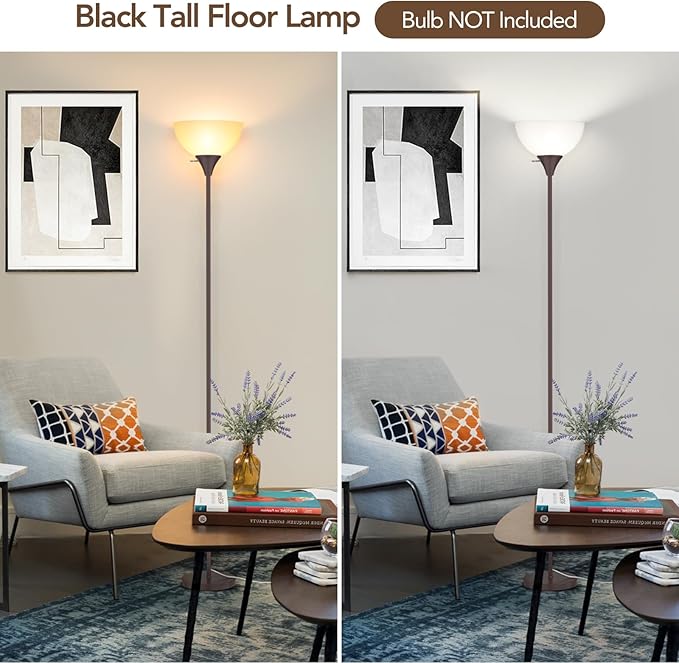Floor Lamp, LED Standing Lamps with White Plastic Shade, Corner Floor Lights for Living Room Bedroom, Rotary Switch, Bulb not Included, Brown