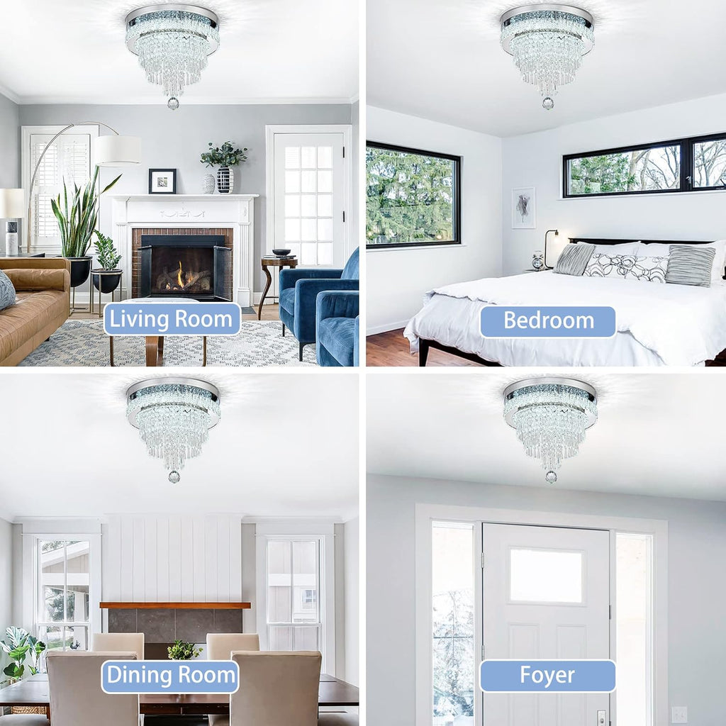 16“ Crystal Chandeliers Round Modern LED Chandelier Light Flush Mount Ceiling Light Fixtures with Remote Control for Bedroom Living Room Dining Room (dimmable)
