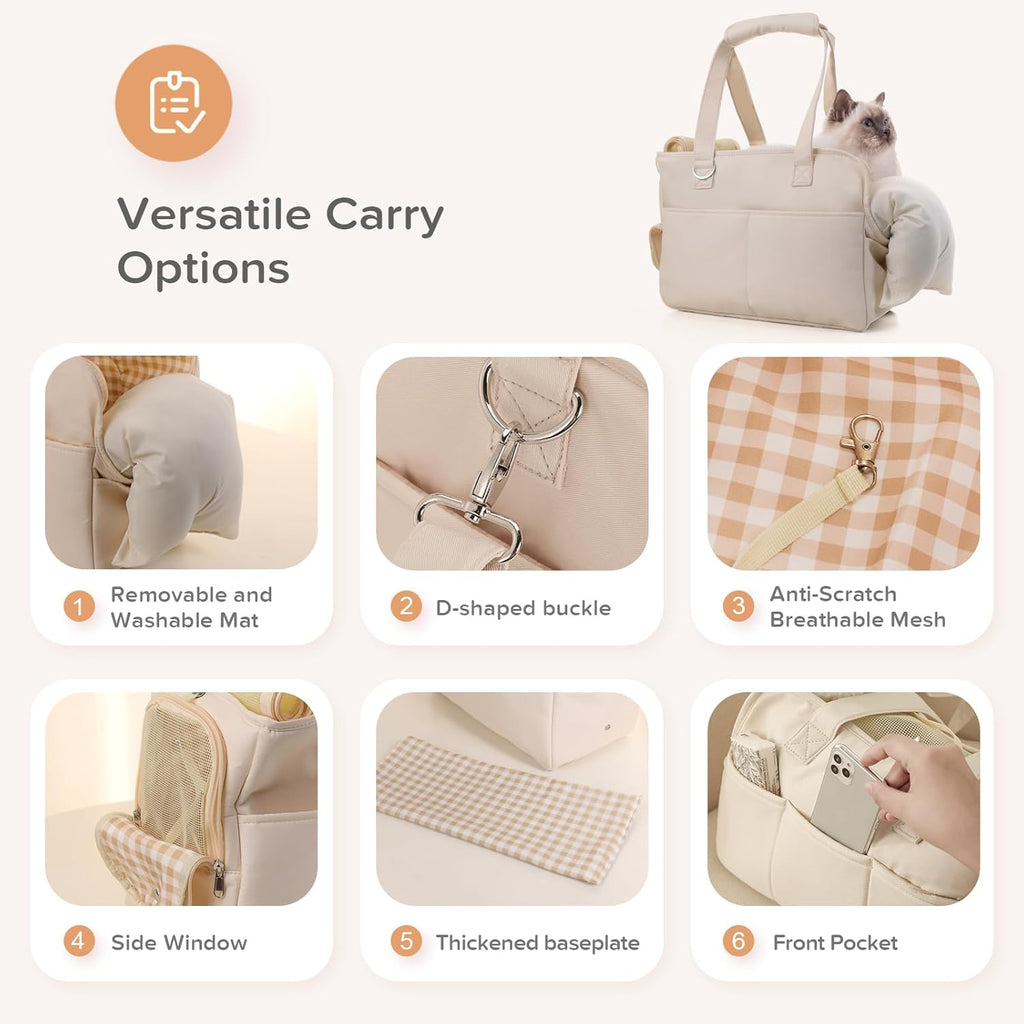 Dog Carriers for Small Dogs, Soft Sided Folding Small Dog Carrier for Dogs Medium Cats Puppies up to 13 Lbs, Washable Breathable Puppy Carrie Carrier for Outdoor Travel (Small Beige)