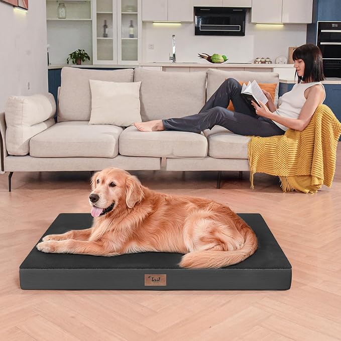 Large Comfy Washable Dog Bed, Orthopedic Egg Crate Foam Dog Crate Mat for Large Dogs with Removable Cover, 41x27 Inch, Black