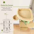 Globlazer Cactus Corner Cat Tree Tower with Scratching Post for Indoor Cats, 51in Multi-Level Cat Condo Tower with Large Hammock, Fan-Shaped Padded Perch, Spacious Cat Cave, Hanging Basket, C51, Green