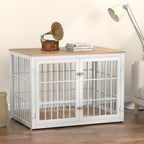 42 Inch Heavy Duty Dog Crate Furniture for Large and Medium Dogs, Decorative Pet House End Table, Wooden Cage Kennel Furniture Indoor, Natural and White