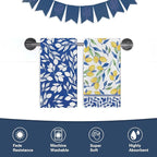Italian Capri Blue Lemon Kitchen Dish Towels Set of 2, Amalfi Coast Italy Tile Pattern Citrus Drying Hand Towel Baking Cooking Cloth, Summer Mediterranean Bathroom Home Decoration 18'' x 26''