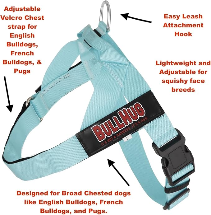 Adjustable Dog Harness– No Pull, No Choke – for English Bulldogs, French Bulldogs, Pugs & Broad-Chested Breeds – Easy, Safe Walks (Blue Burger, Small)