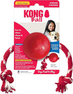 KONG Ball with Rope - Durable Fetch Toy with Rope for Easy Throwing - For Tug, Playtime & More - Natural Rubber - Red - For Small Dogs
