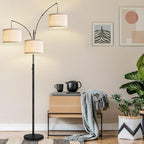 Dimmable Floor Lamp - 3 Lights Arc Floor Lamps for Living Room, 1000LM Modern Tall Standing Lamp with White Shades & Heavy Base, Mid Century Tree Floor Lamp for Bedroom Office, 3 LED Bulbs Included