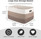 OIAHOMY Large Blanket Basket For Living Room, Rectangle Woven Baskets for Storage, Nursery Toy Storage With Handle-22”x17”x12”-Gradient Dark Brown