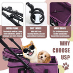 NChanmar Dog Stroller Cat Pet stoller 3-in-1 Folding for Small Medium Dogs Cats with Detachable Carrier Storage Basket Waterproof Lightweight Travel,Purple, 3 Wheels, 7.0 kilograms