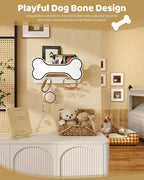 Decorative Dog Leash Holder for Wall - Doggie Bone Shape Key Holder Wall Mount with 5 Chic 3D Puppy Paw Hooks & Dog Stuff Storage Shelf - Apartment Essentials (Black & White)