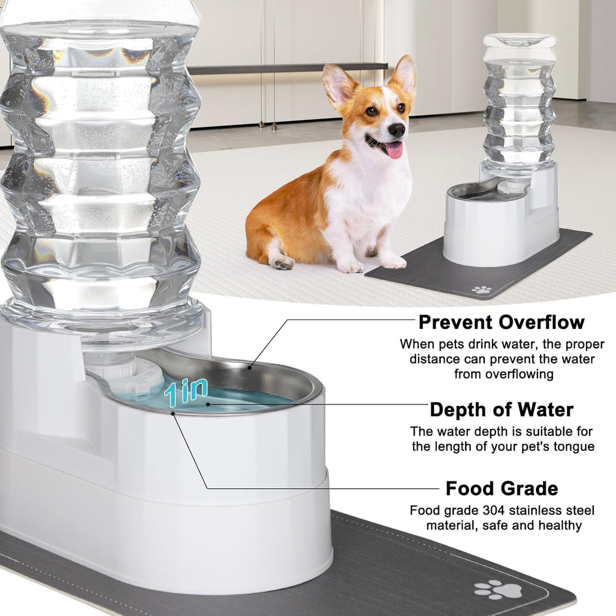 RIZZARI Large Water Dispenser for Dogs: 9L Automatic Stainless Steel Gravity Raised Pet Feeder for Pet Dogs Indoor/Outdoor