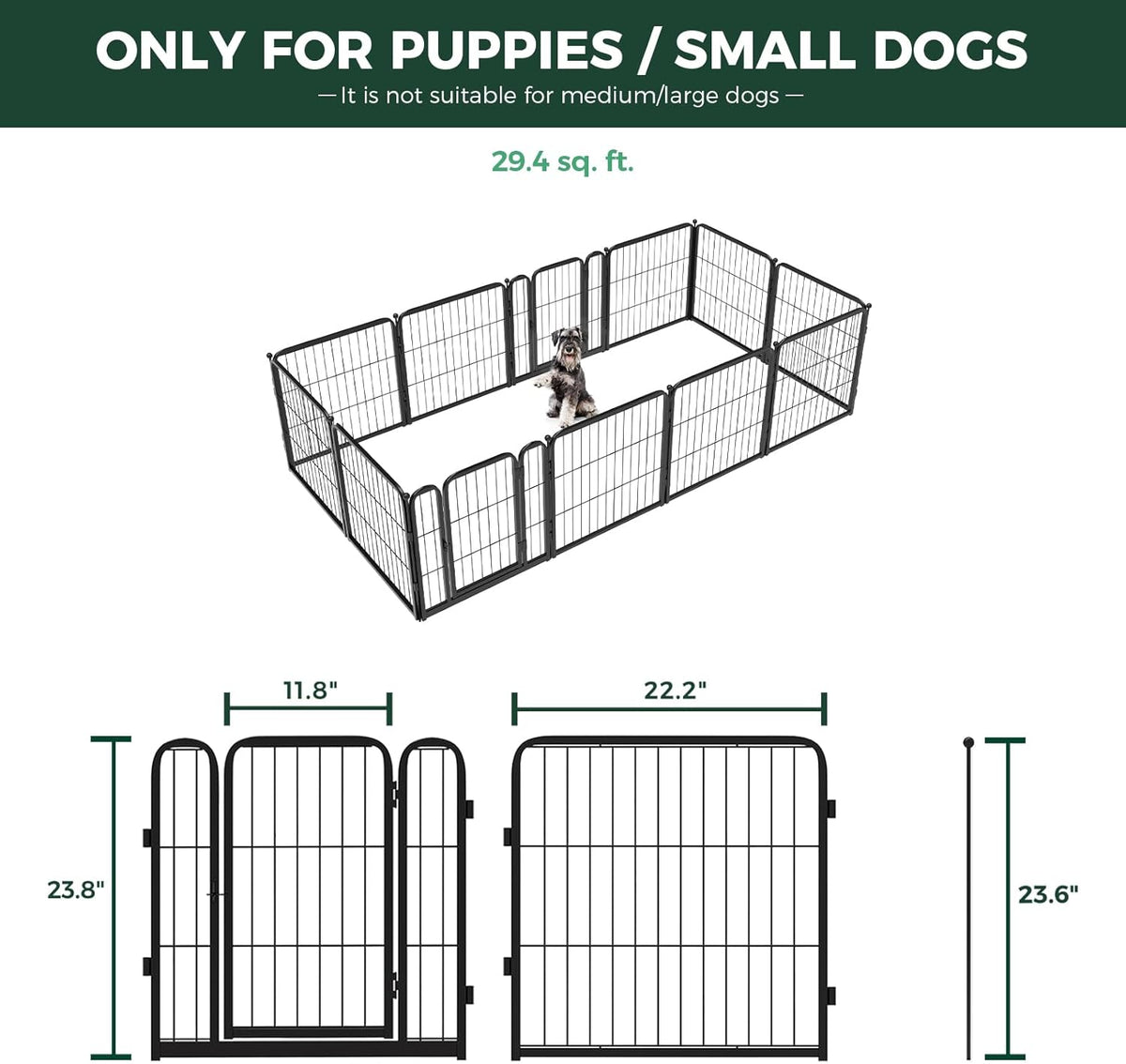 FXW Homeplus Unleashed Indoor Dog Playpen - Stress-Free and Safe Play, Heavy Duty 24 Inch 12 Wire Panels Dog Pen for Puppy and Small Dogs, Black│Patented