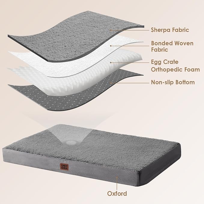 EHEYCIGA Orthopedic Dog Bed Large with Removable Washable Cover, 36IN Grey | Egg Crate Foam Support, Durable Oxford fabric, Non-Slip Bottom, Machine Washable, Soft Waterproof Plush Pet Bed Mat For Crate