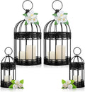 Sliner 4 Pcs Bird Cage Decorative Candle Holder Vintage Candle Holder Cage Lanterns Model for Modern Table House Home Decoration(Black)
