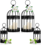 Sliner 4 Pcs Bird Cage Decorative Candle Holder Vintage Candle Holder Cage Lanterns Model for Modern Table House Home Decoration(Black)