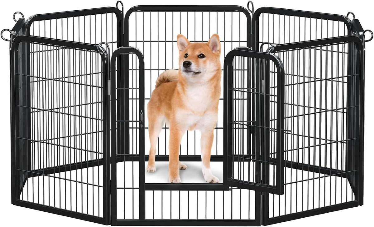 32 Inch Dog Playpen - 8 Panels Metal Pet Exercise Pen for Small-Medium Dogs, Indoor/Outdoor Dog Fence for Yard, Garden, Camping & RV Travel