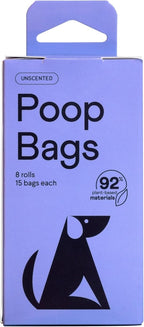 Finn 92% Biobased Poop Bags | USDA-Certified BioPreferred Product | Made from 92% Plant-Based Materials / 8% PE | Unscented Dog Waste Bags, Set of 120