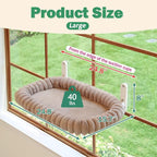 Zakkart SnugCloud Foldable Cat Window Perch - Cordless, Ultra Soft Machine Washable Bed with 4-Sided Bolster, Metal Frame - Window Hammock for Large Cats and Kittens (Brown, Large)
