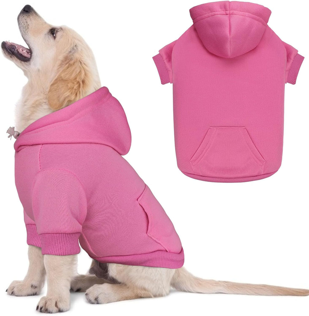 Dog Sweaters for Small Dogs Dog Hoodie Pet Sweater Solid Soft Brushed Fleece Pet Clothes Hoodie Sweatshirt with Pocket(Pink-S)