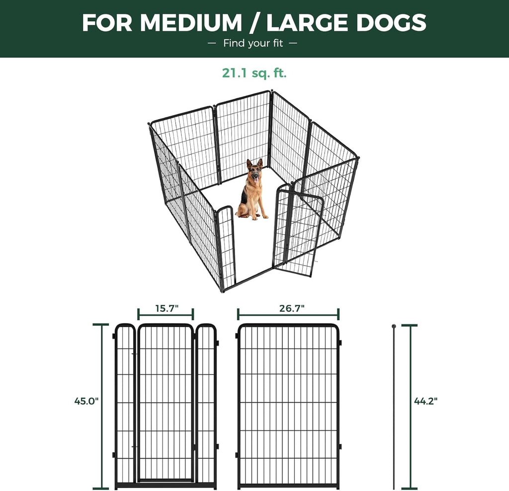 FXW Homeplus Unleashed Indoor Dog Playpen - Stress-Free and Safe Play, Heavy Duty 45 Inch 8 Wire Panels Dog Pen for Large Dogs, Black│Patented
