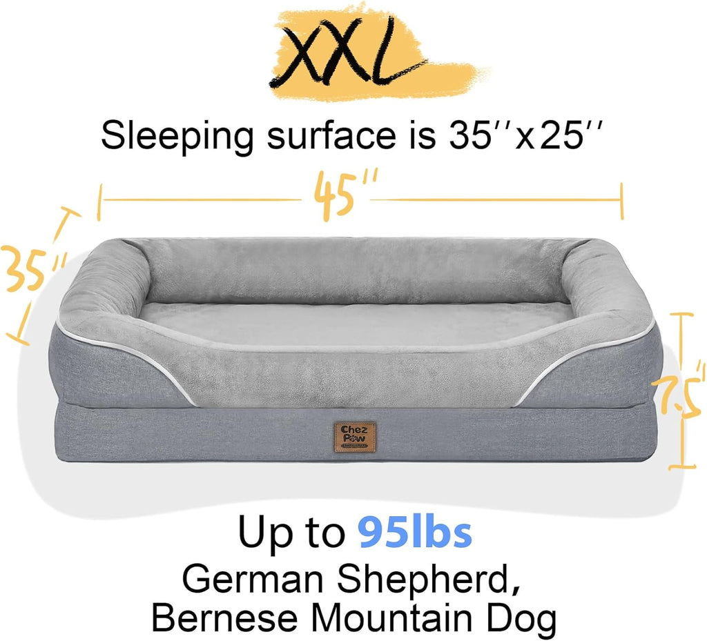 Washable Orthopedic Large Dog Bed - Extra Large Dog Beds with Bolsters Removable Orthopedic Foam Support Dogs Bed Waterproof Cover Non-Slip Bottom Pet Beds