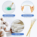 GOLD HONEY 6 Inch Large Cotton Swabs, 100PCS Dog Ear Swabs with Bamboo Handle for Dogs, Pet-Specific, Gentle Design, Lint-Free, Canine Cotton Stick Ear Cleaning